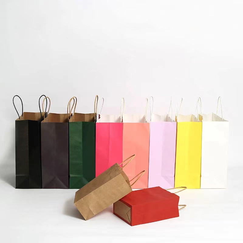 Colored tint party recyclable gift paper bag twisted handles