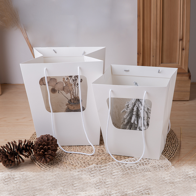 Small size clear window paper gift bags with logo 