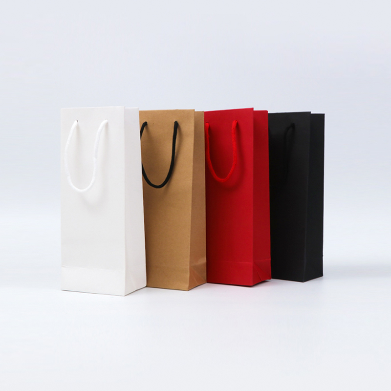 Multicolor kraft wine paper bag with cotton rope handles